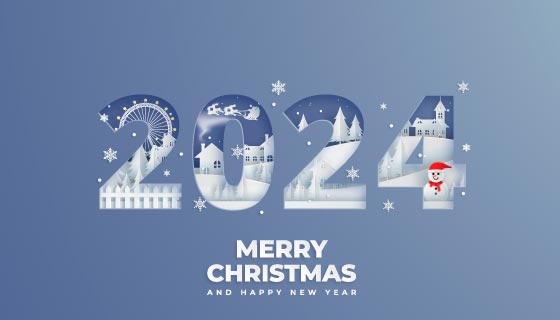 雪花和雪人设计2024新年快乐背景图矢量素材(EPS)