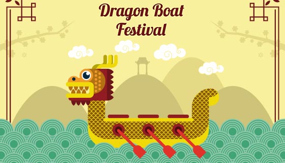 金色端午节龙舟背景矢量素材(EPS/AI)