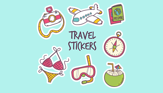 旅游元素贴纸矢量素材(EPS/AI/PNG)