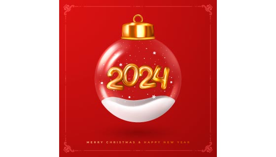 圣诞球里的2024新年快乐背景矢量素材(EPS)