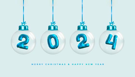 圣诞球吊坠设计2024新年快乐背景矢量素材(EPS)