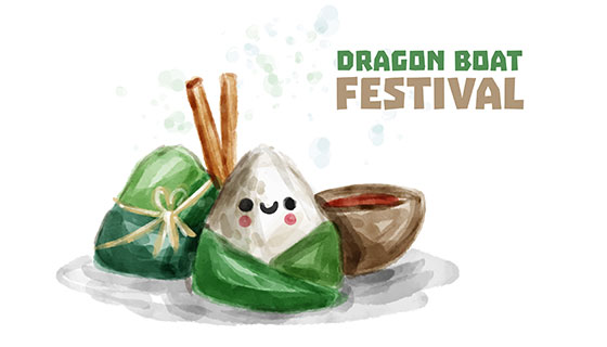 可爱水彩粽子端午节背景矢量素材(EPS/AI)