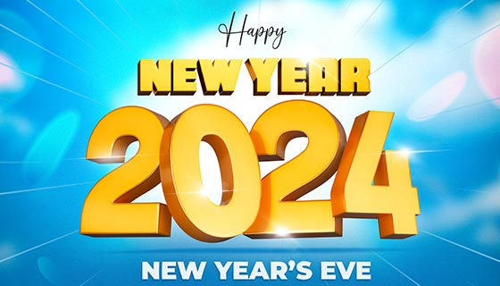 金色立体数字设计2024新年快乐背景图素材(PSD)