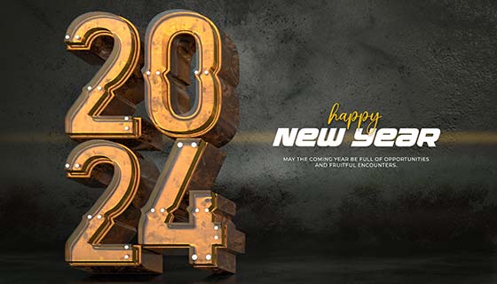 立体金属数字设计2024新年快乐背景图素材(PSD)