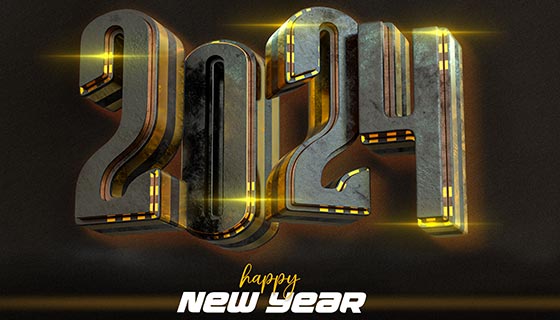 立体金属数字设计2024新年快乐背景图素材(PSD)