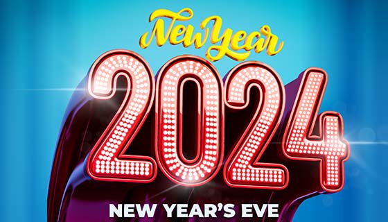 发光的灯泡数字设计2024新年快乐背景图素材(PSD)