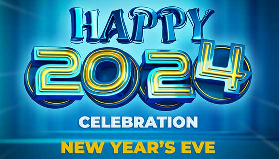 青色立体数字设计2024新年快乐背景图素材(PSD)