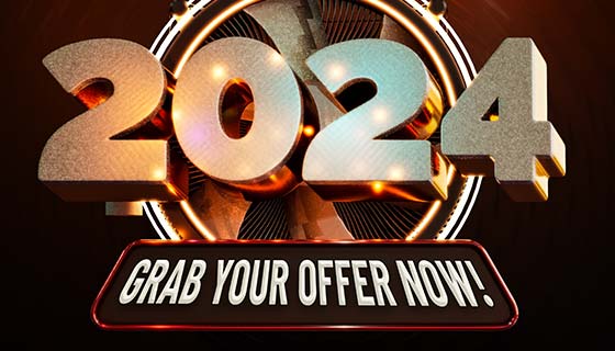 立体金属数字设计2024新年快乐背景图素材(PSD)