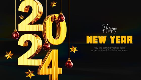 金色立体数字设计2024新年快乐背景图素材(PSD)