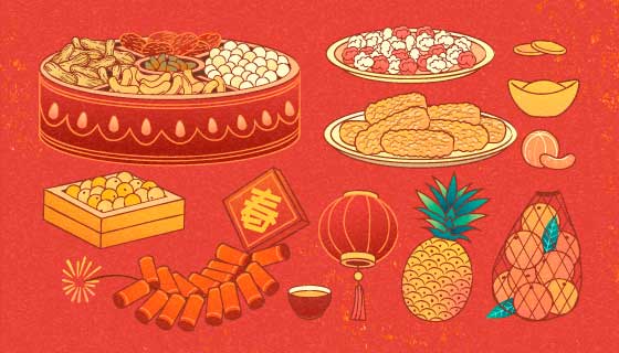 美味的年货食物矢量素材(EPS)