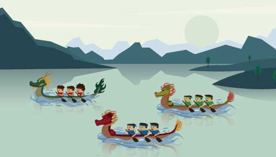 江河里的龙舟比赛矢量素材(EPS/SVG)