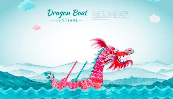 水彩端午节龙舟背景矢量素材(EPS/AI)