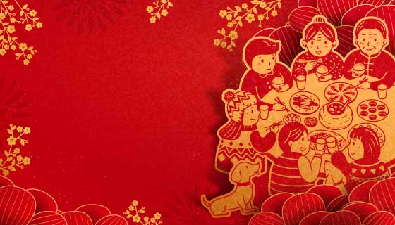 红色喜庆除夕吃年夜饭贴纸矢量素材(EPS)