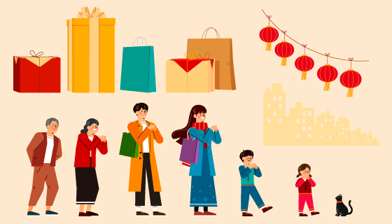 作揖拜年的人们矢量素材(EPS)