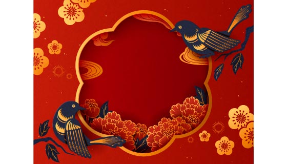 两只春燕剪纸设计春节背景矢量素材(EPS)