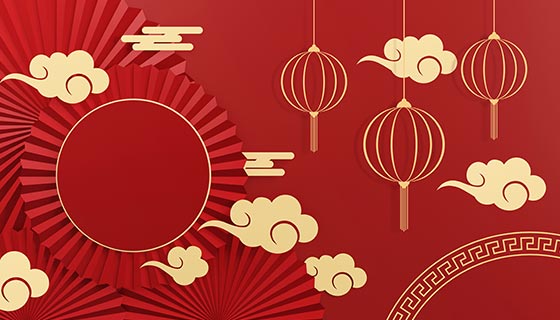 灯笼和祥云等设计红色喜庆春节背景素材(JPG)
