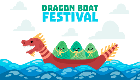 端午节龙舟载粽子背景矢量素材(EPS/AI)