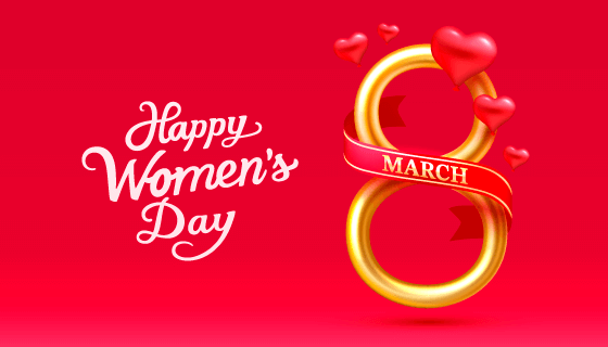 金色数字8和爱心设计妇女节快乐背景矢量素材(EPS)