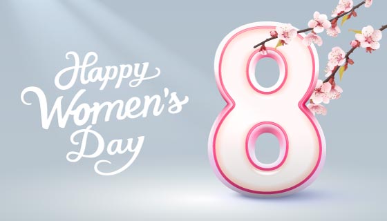 樱花点缀的数字8设计妇女节快乐背景矢量素材(EPS)