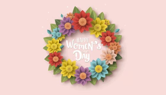 多彩花圈设计妇女节快乐背景矢量素材(EPS)