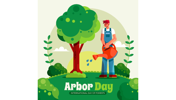 给大树浇水的男子设计植树节矢量素材(AI/EPS)