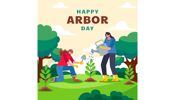 两个正在种树的女子设计植树节矢量素材(AI/EPS)