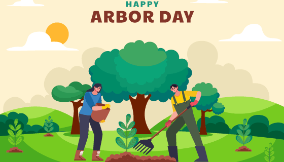 正在草地上种树的人们设计植树节矢量素材(AI/EPS)