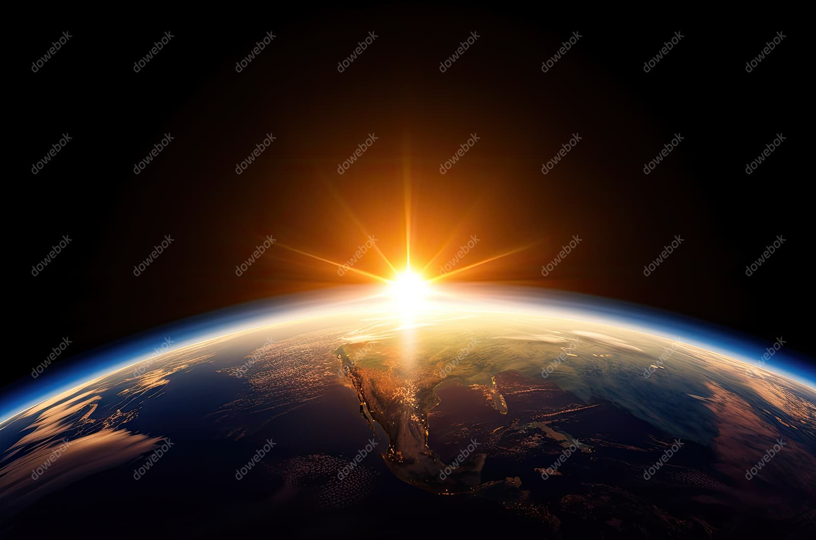 在太空上看地球日出高清图片素材(JPG)