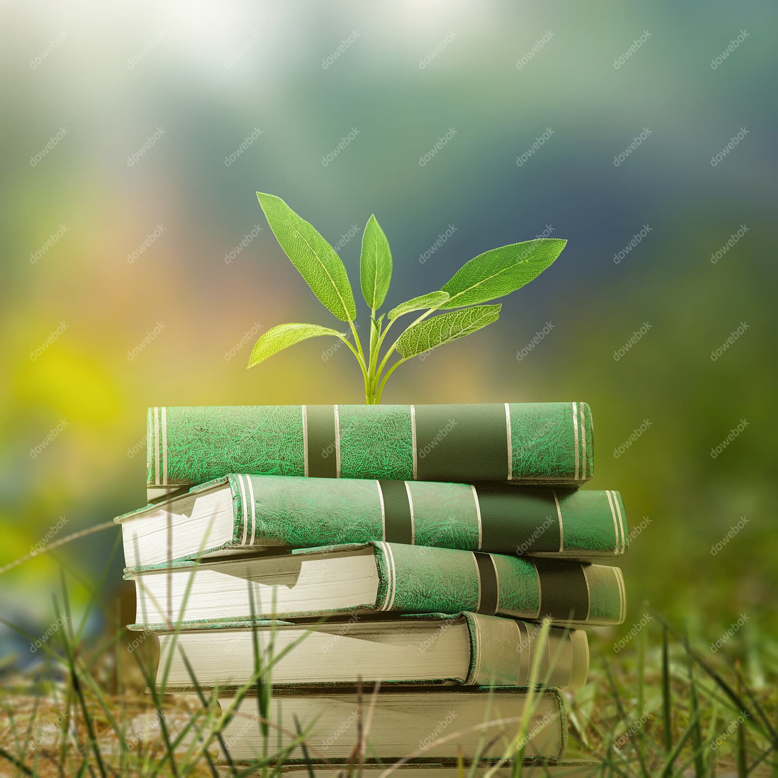 草地上堆叠的书本高清图片素材(JPG)
