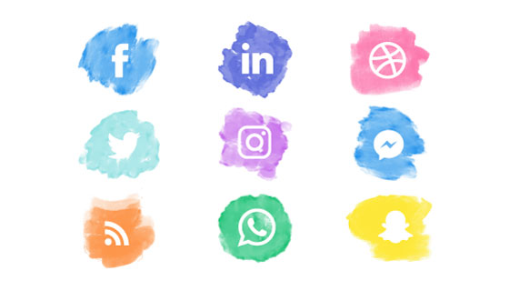 水彩风格社会化媒体图标矢量素材(EPS/AI/PNG)