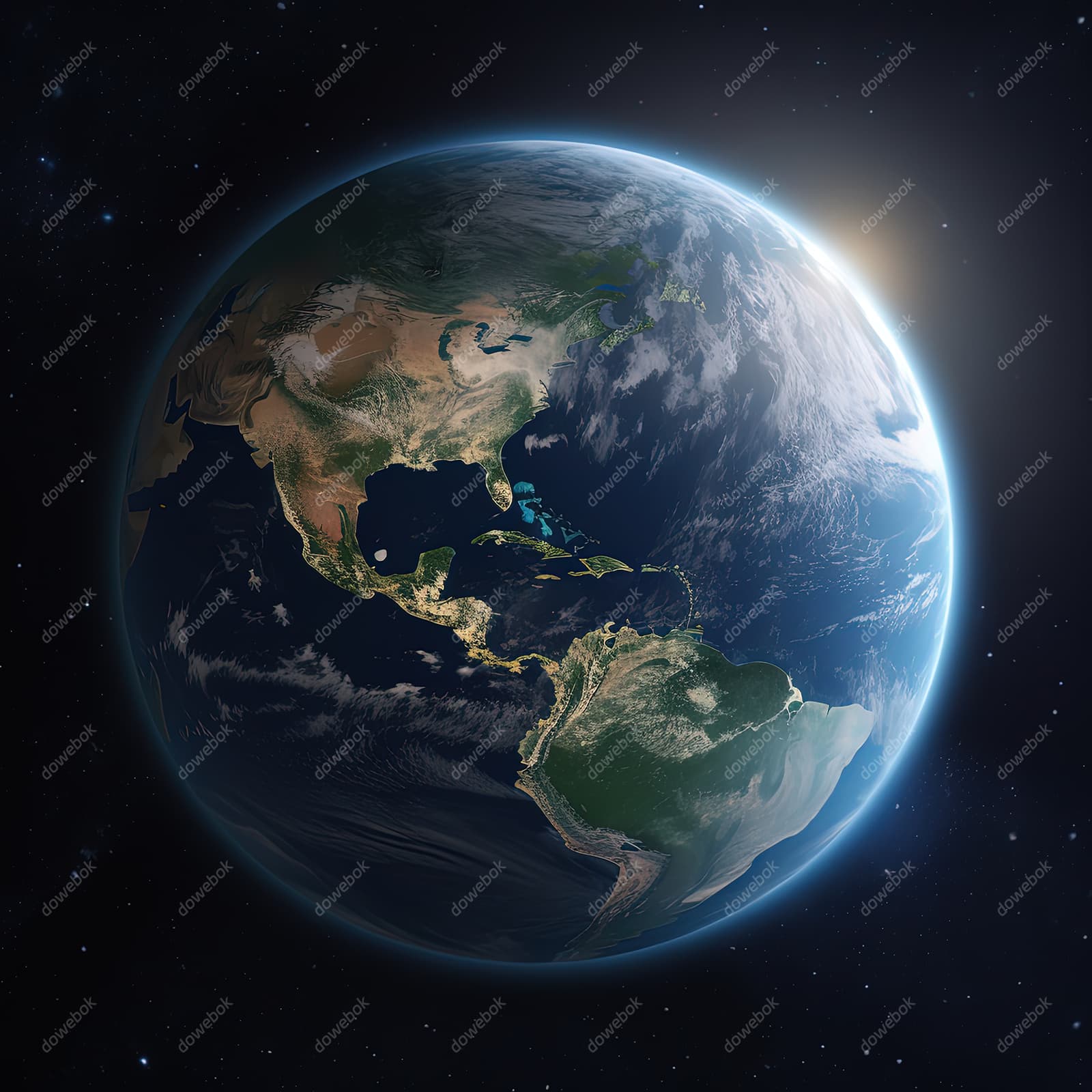 太空中完整的圆形蓝色地球高清图片素材(JPG)