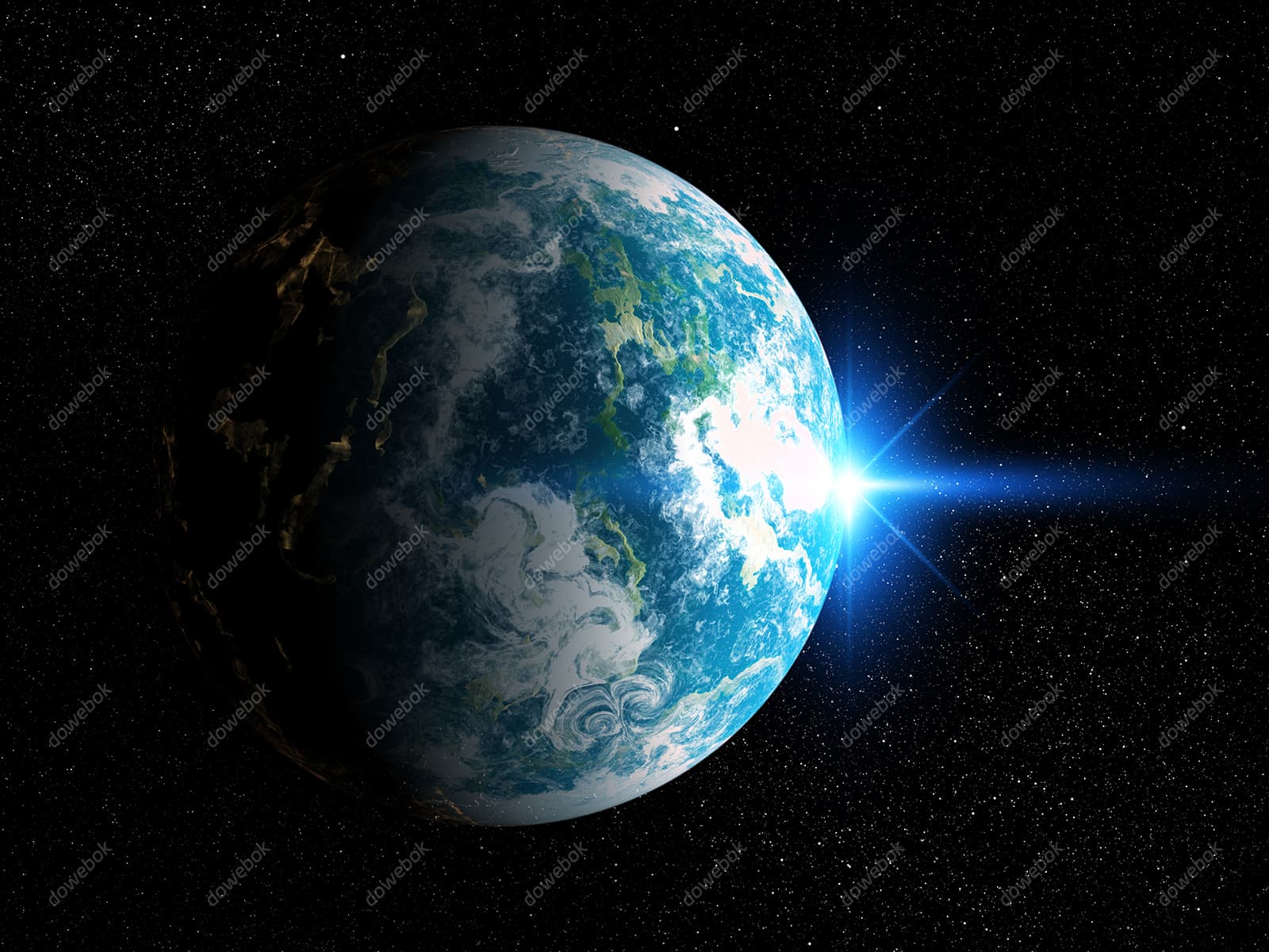 浩瀚宇宙中的蓝色地球高清图片素材(JPG)