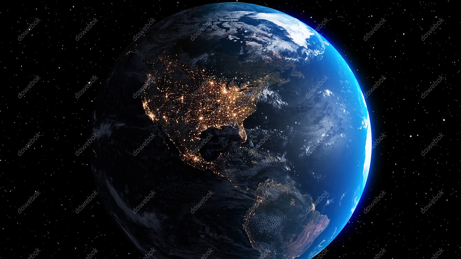 宇宙中看灯火通明的地球高清图片素材(JPG)