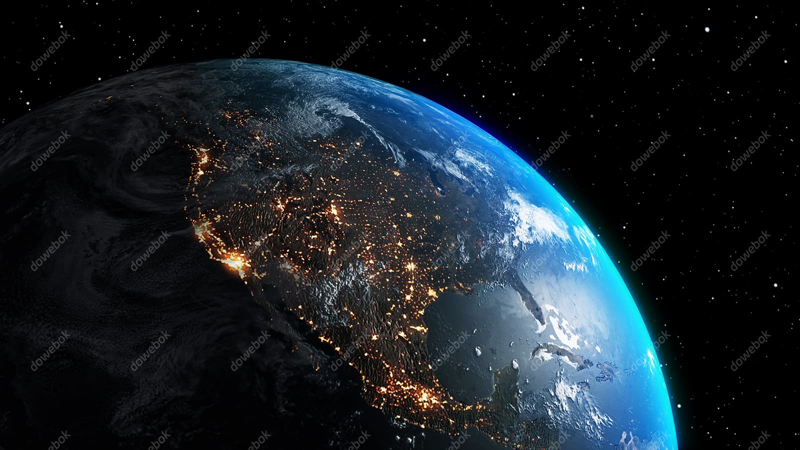 太空中看灯火通明的地球高清图片素材(JPG)