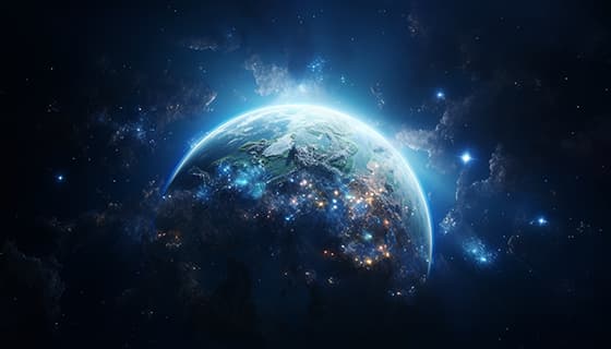 太空中蓝色闪亮的地球高清图片素材(JPG)