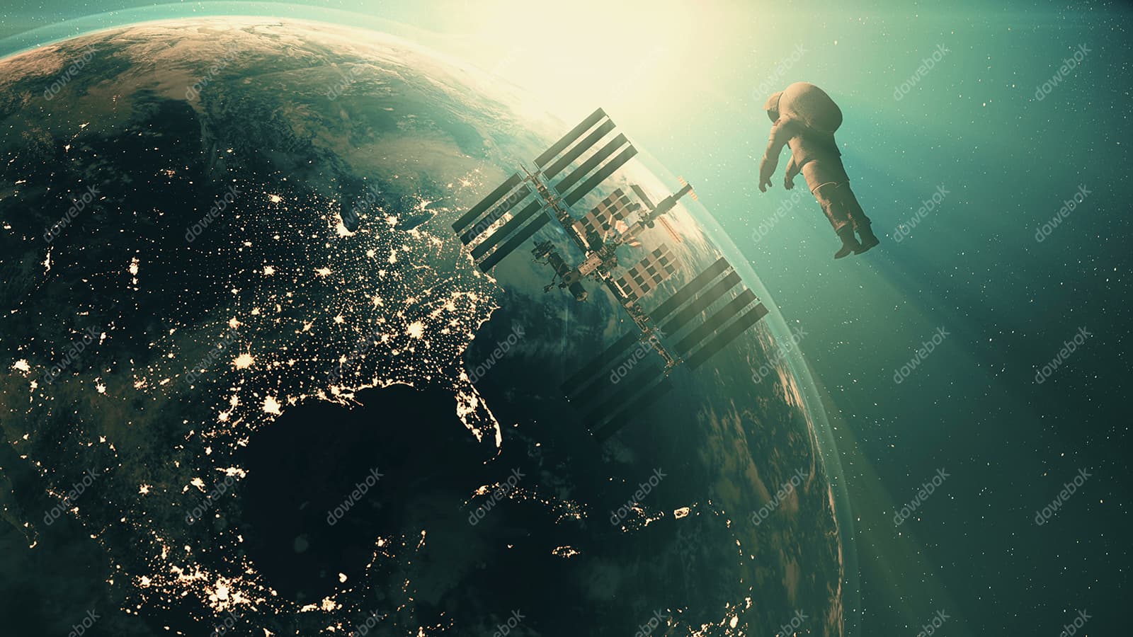 太空地球空间站和宇航员高清图片素材(JPG)