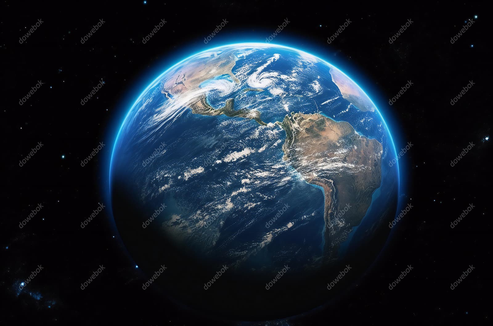 太空中蓝色闪亮的地球高清图片素材(JPG)