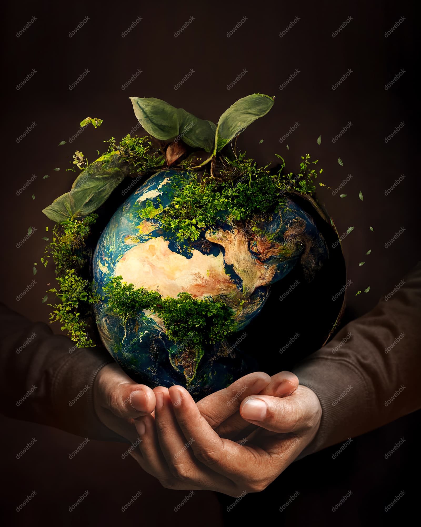 双手捧着长满绿植生机勃勃的地球高清图片素材(JPG)