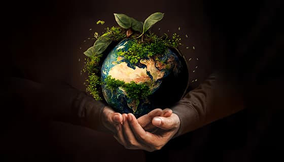 双手捧着长满绿植生机勃勃的地球高清图片素材(JPG)