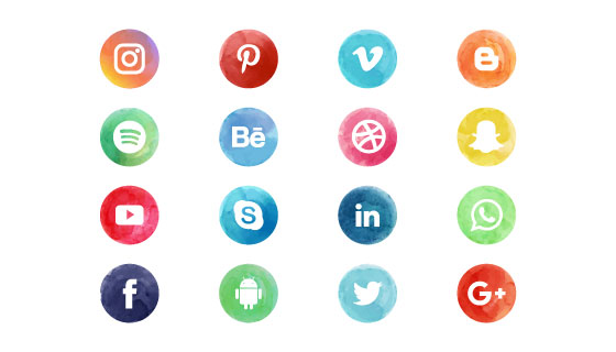 水彩风格社会化媒体图标矢量素材(EPS/AI/PNG)