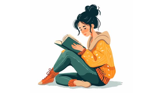 坐在地上看书的女孩矢量素材(EPS)