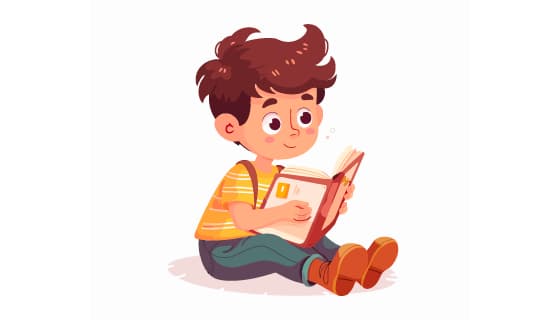 卡通风格坐在地上看书的小男孩矢量素材(EPS)
