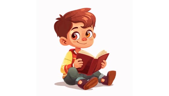 卡通风格坐在地上看书的小男孩矢量素材(EPS)