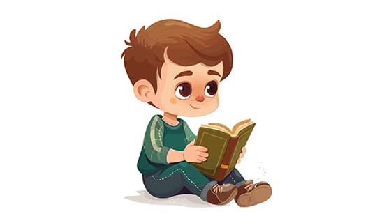 卡通风格坐在地上看书的小男孩矢量素材(EPS)