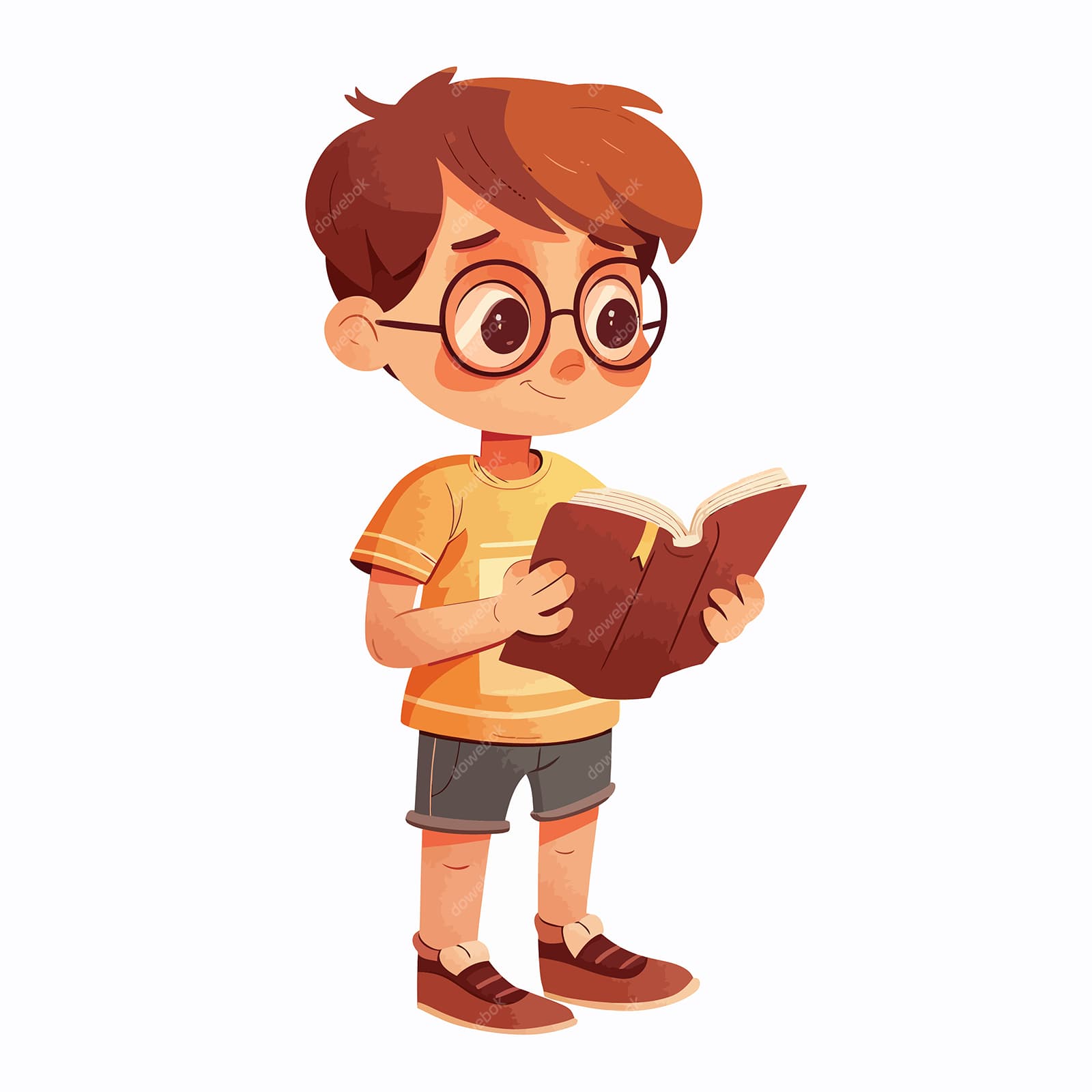 卡通风格站着看书的小男孩矢量素材(EPS)