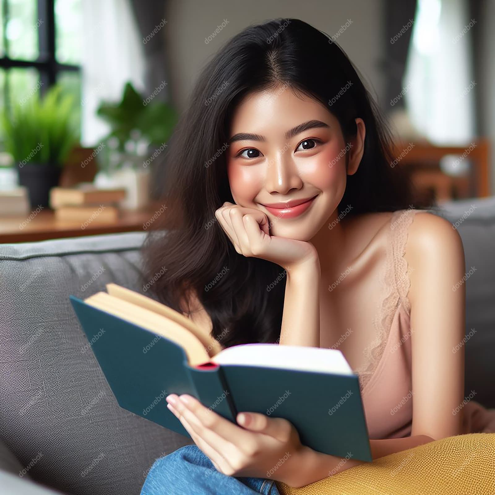 拿着书本微笑的女孩高清图片素材(JPG)