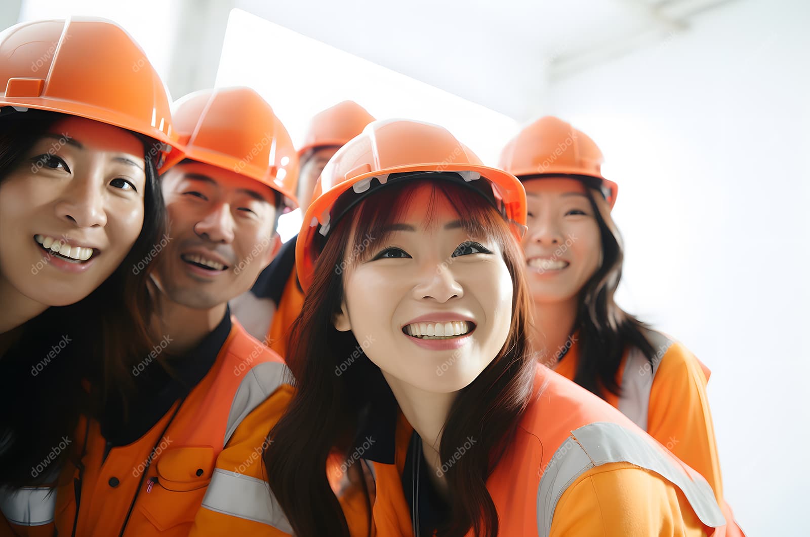 带着安全帽微笑的建筑工人们高清图片素材(JPG)