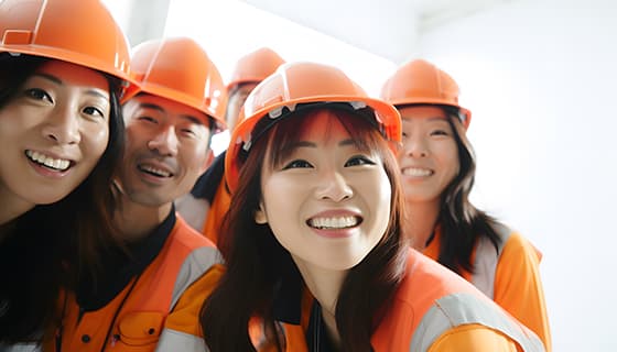 带着安全帽微笑的建筑工人们高清图片素材(JPG)