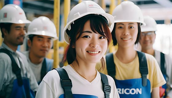 带着白色安全帽微笑的女工人高清图片素材(JPG)