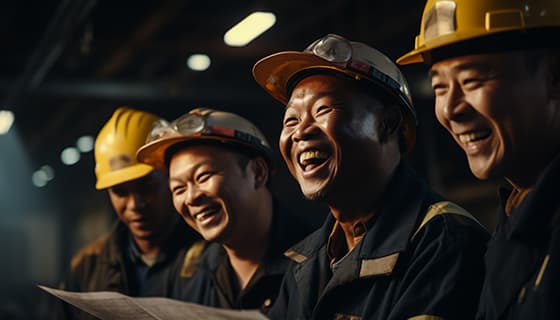 车间里哈哈大笑的工人们高清图片素材(JPG)